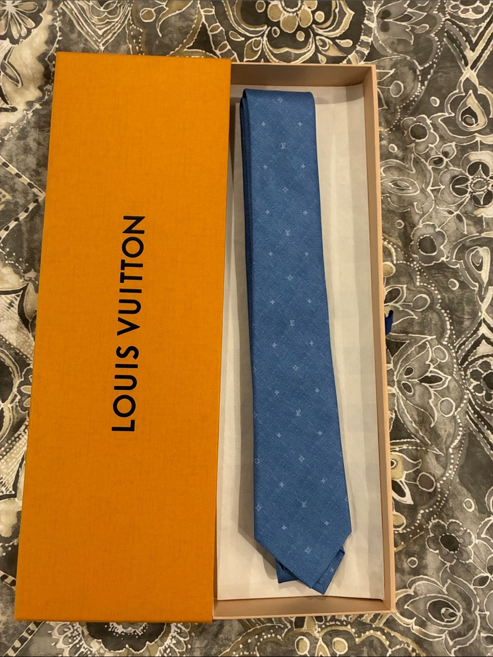Louis Vuitton Light Blue Monogram Silk Tie